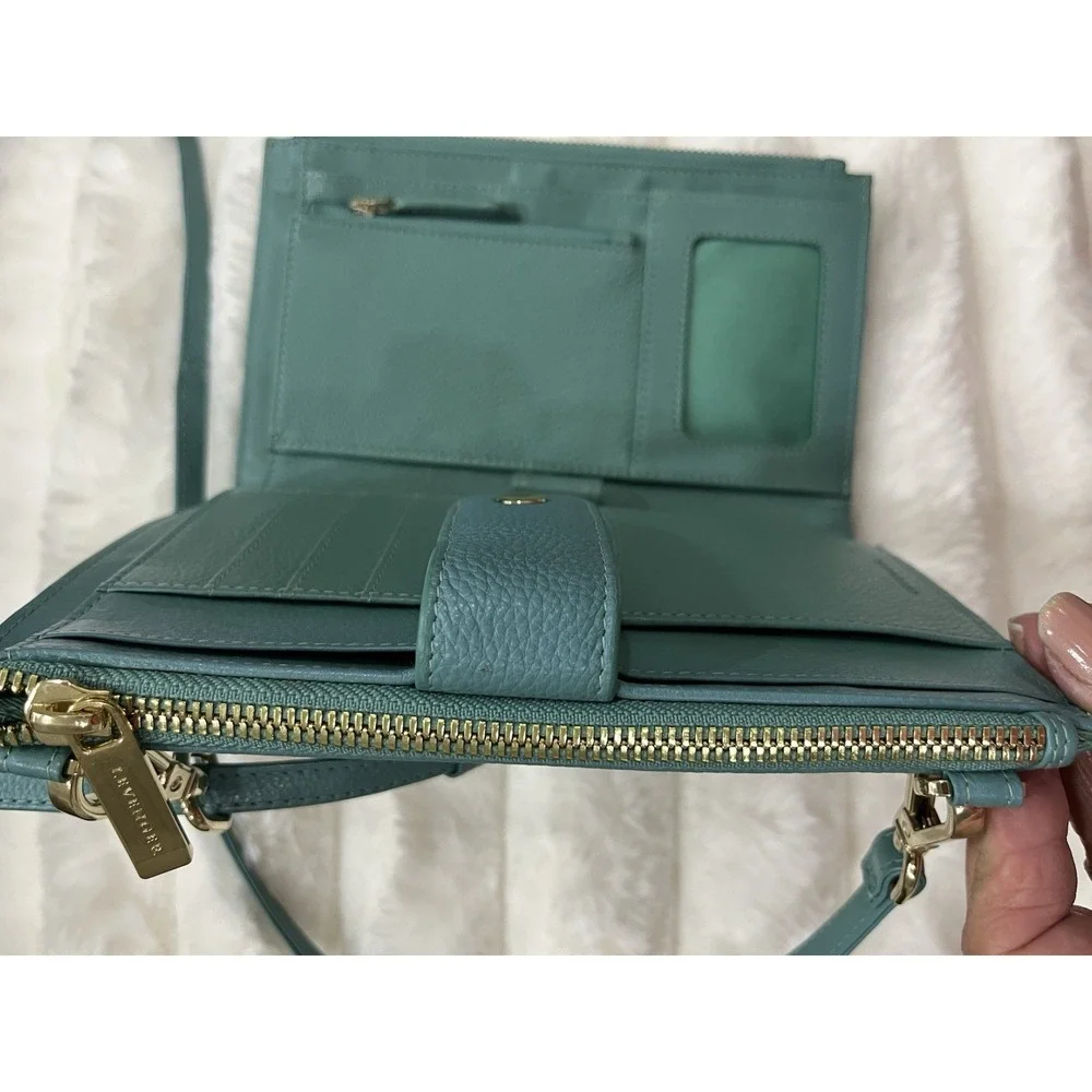 Levinger Crossbody Wallet Bag Womens OS‎ Teal Blue Excellent Pebbled Leather